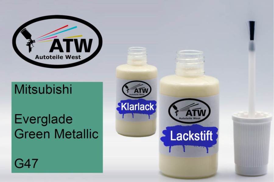 Mitsubishi, Everglade Green Metallic, G47: 20ml Lackstift + 20ml Klarlack - Set, von ATW Autoteile West.